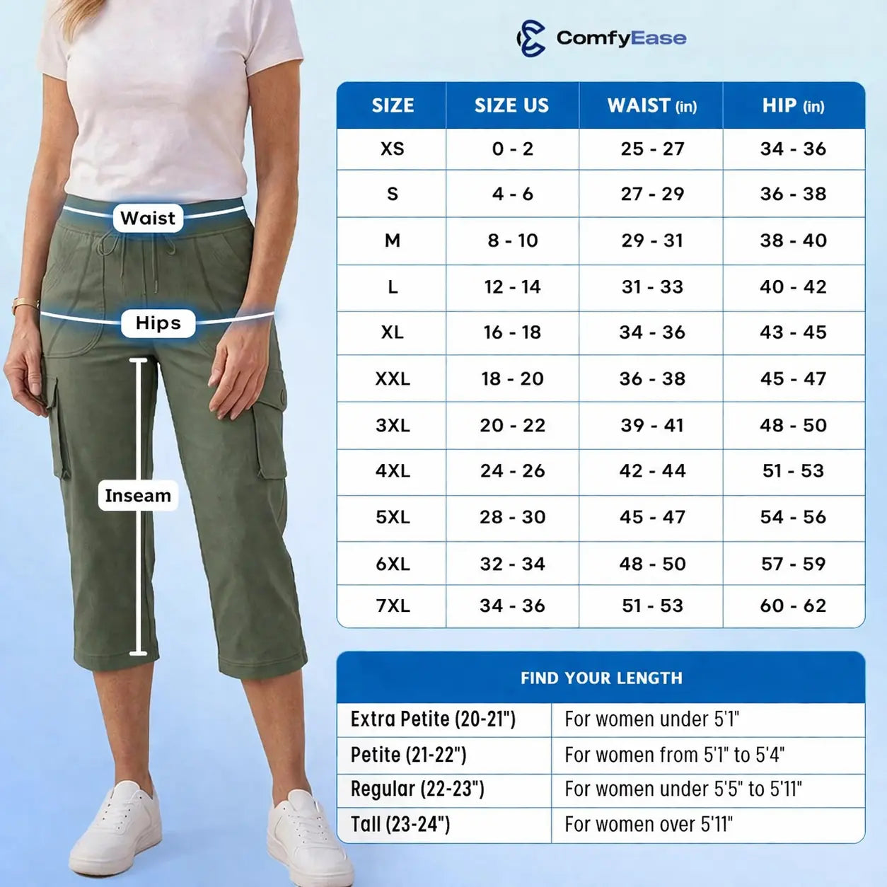 ComfyEase - Women Lightweight Cargo Capri Casual Cropped Pants