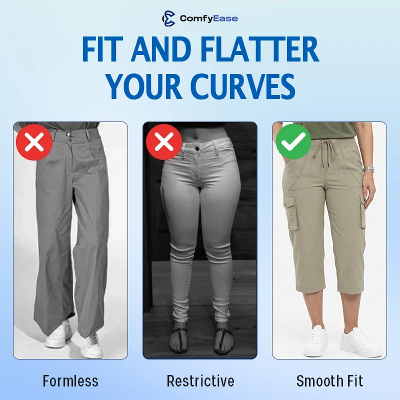 ComfyEase - Women Lightweight Cargo Capri Casual Cropped Pants