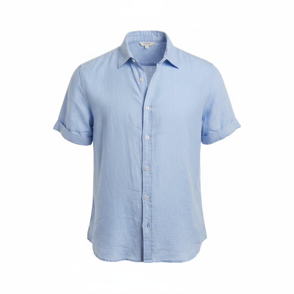 Linen Blue Shirt - White Background Hero
