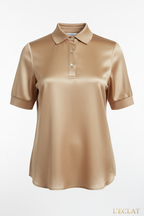 Women's Silk-Blend Polo Top - Studio Front View