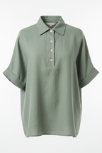 Women's Relaxed Linen Polo - Studio Front View