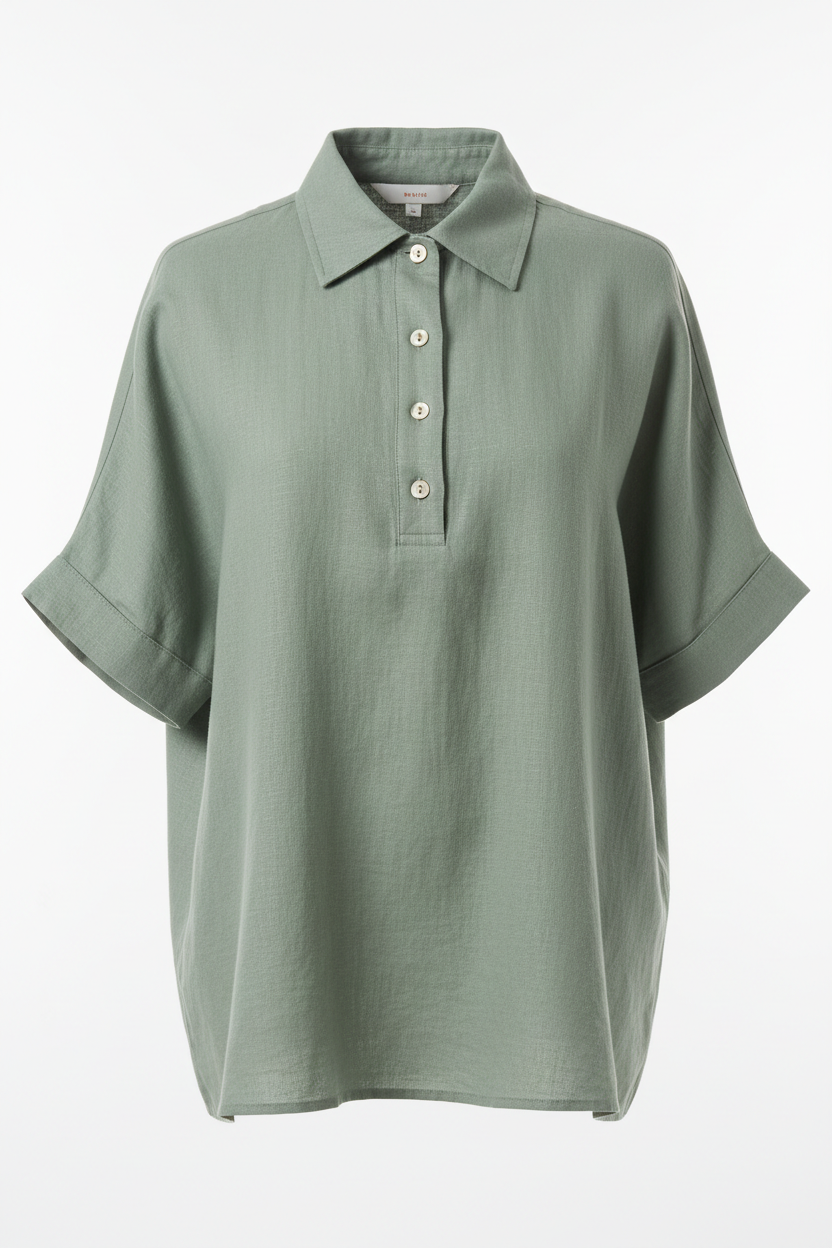 Women's Relaxed Linen Polo - Studio Front View