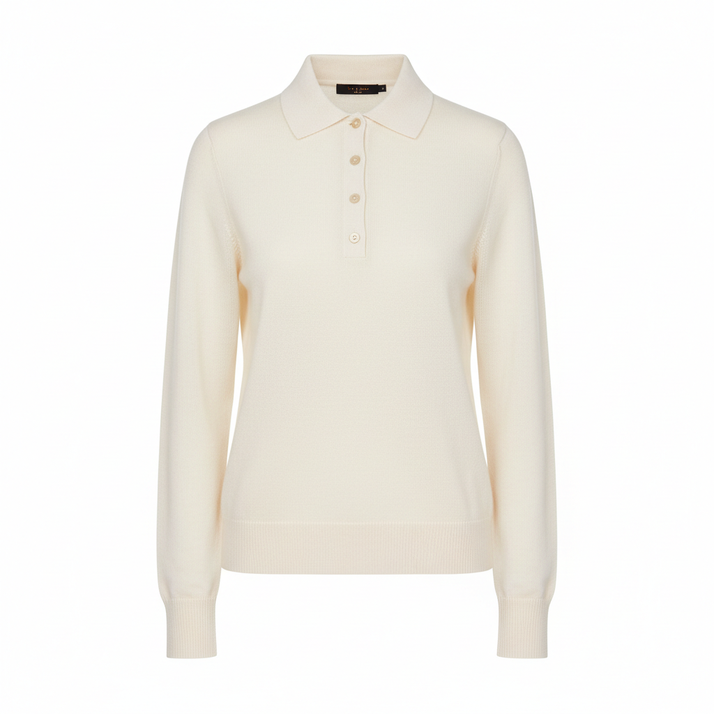 Women's Merino Polo Sweater - White Background Hero