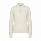 Women's Merino Polo Sweater - White Background Hero