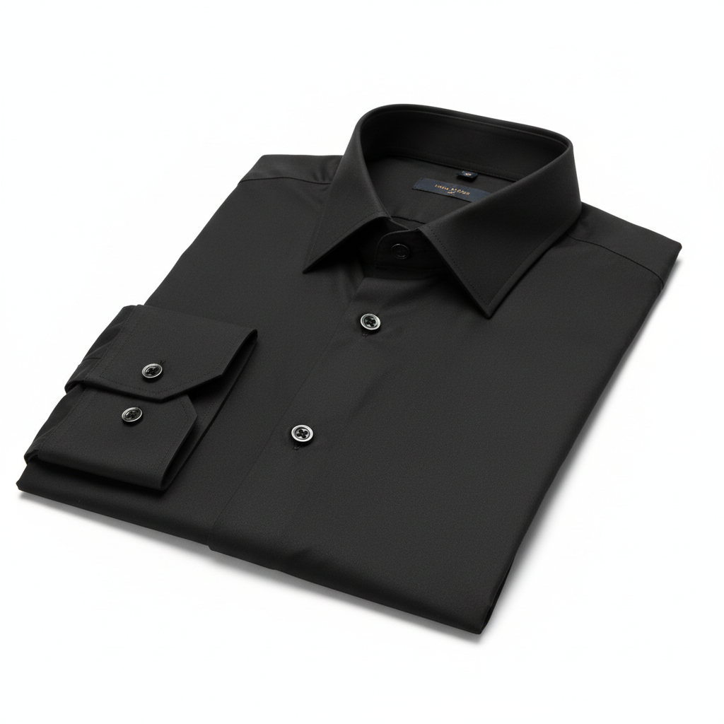 Slim Black Shirt collar, cuffs and button detail