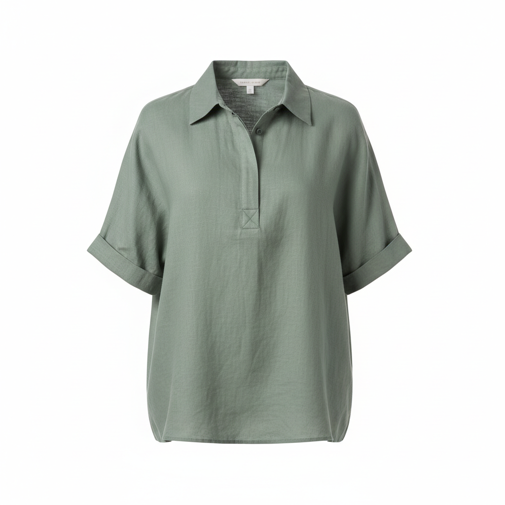 Women's Relaxed Linen Polo - White Background Hero