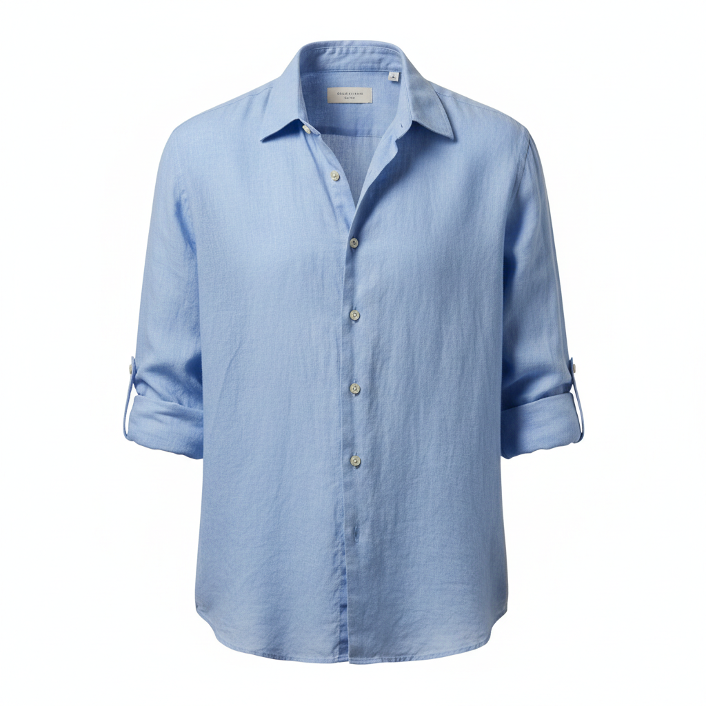 Linen Blue Shirt front view