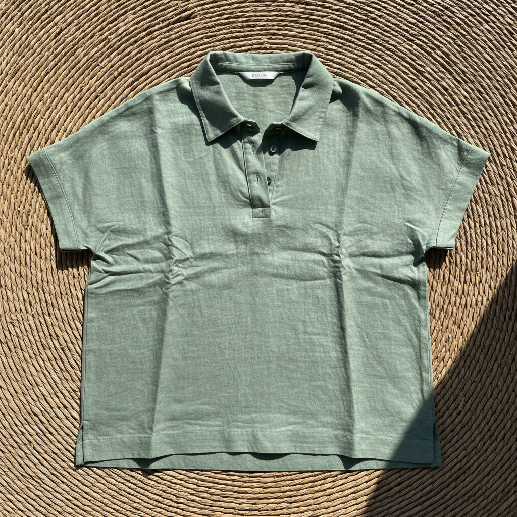 Women's Relaxed Linen Polo - Flat Lay