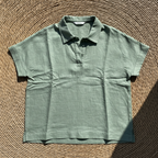 Women's Relaxed Linen Polo - Flat Lay